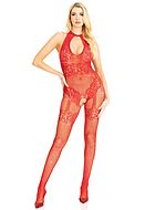 Elegant bodystocking, fishnet, rhinestones, open crotch, keyhole, stockings imitation